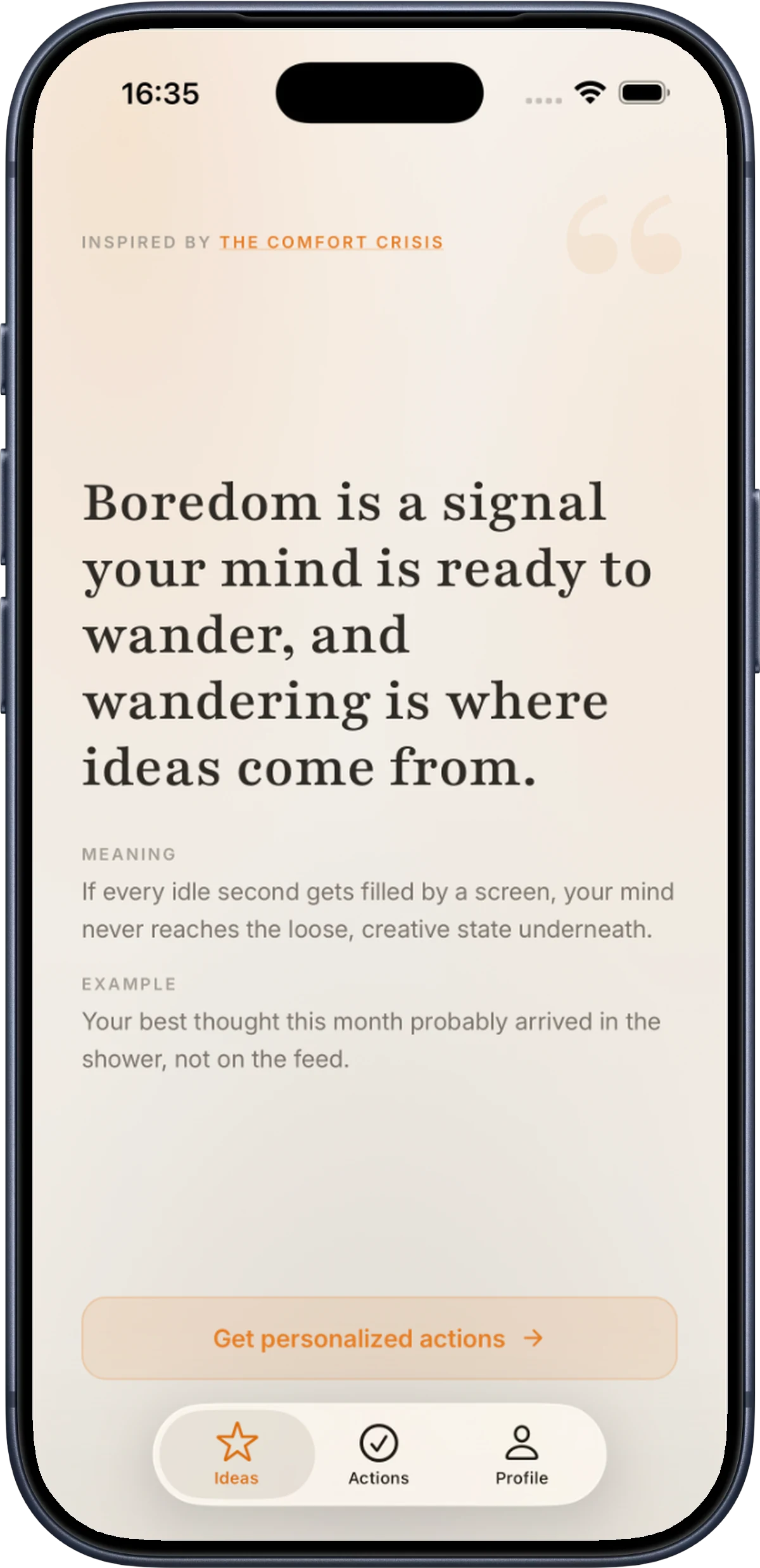 The Self ideas feed, showing one book-backed idea