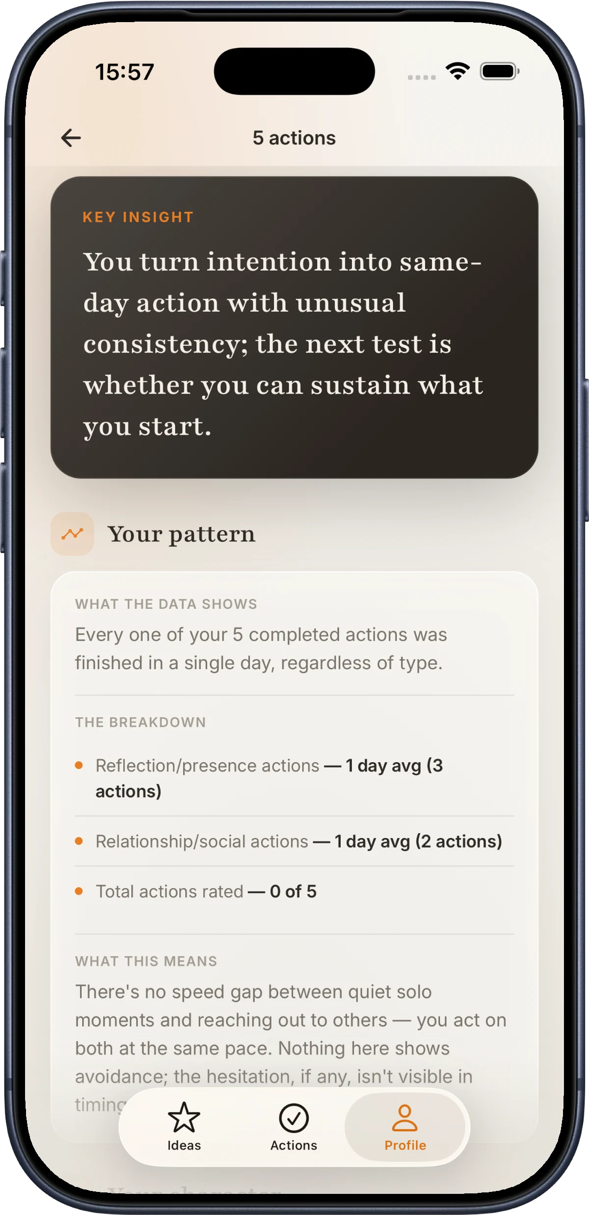 A Growth Insight in Self, naming the pattern behind your completed actions